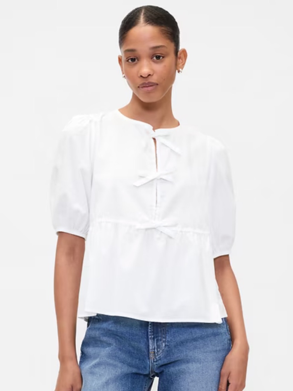 Gap Poplin Puff Sleeve Tie-Front Top - EUC